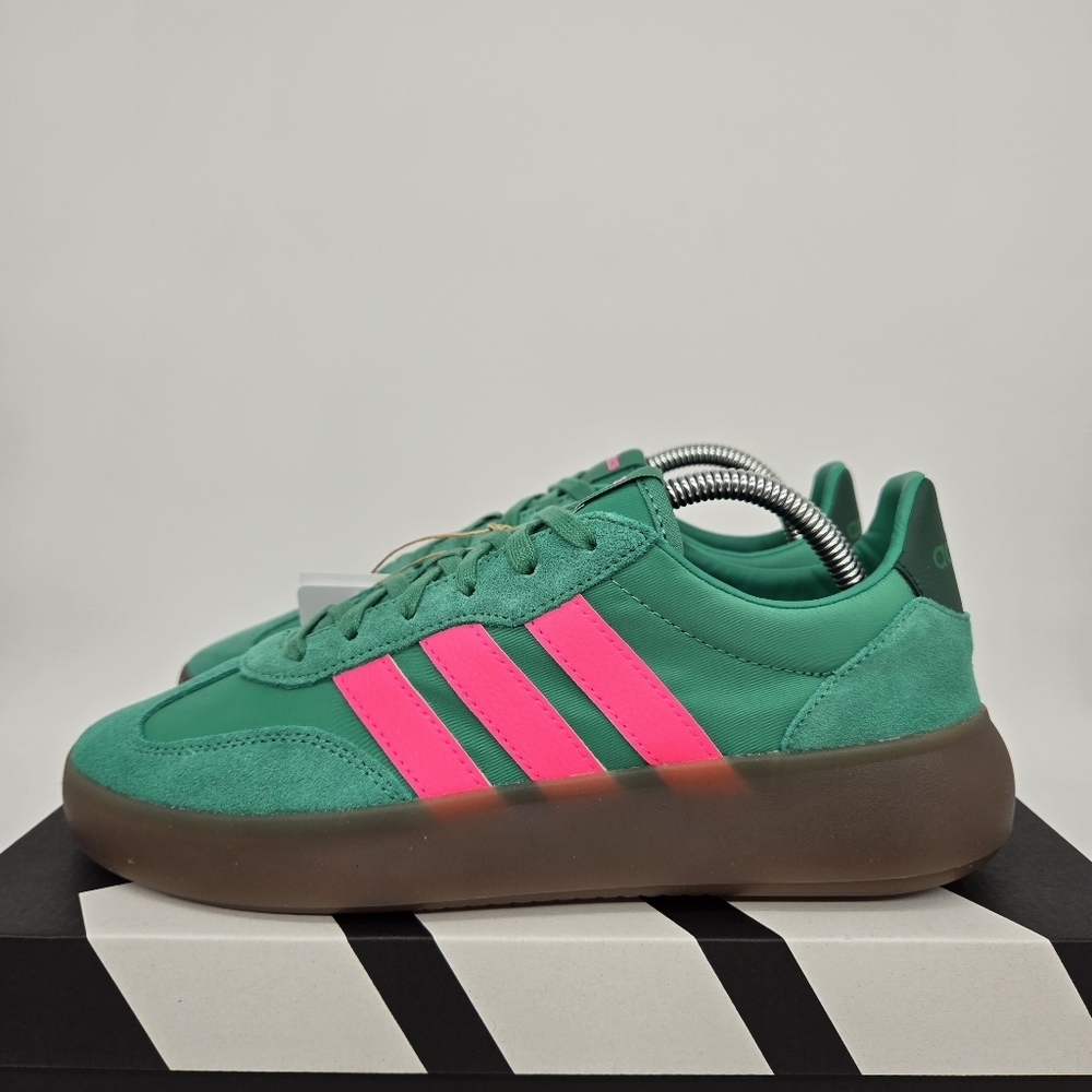 adidas Green Athletic Shoes with Pink Stripes
